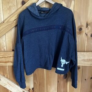 Under Armour Women's Blue XL Cropped Hoodie Project Rock Brahma Bull Fleece